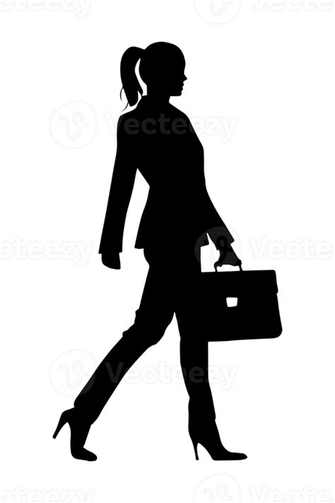 Silhouette Of A Businesswoman With Briefcase Walking Isolated Png