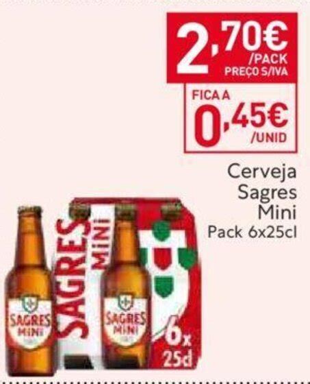 Promoção Cerveja Sagres Mini Pack 6x25cl em Recheio