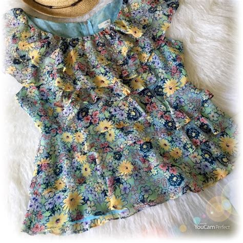 Anthropologie Tops Anthropologie Odille Blue Floral Ruffle Blouse