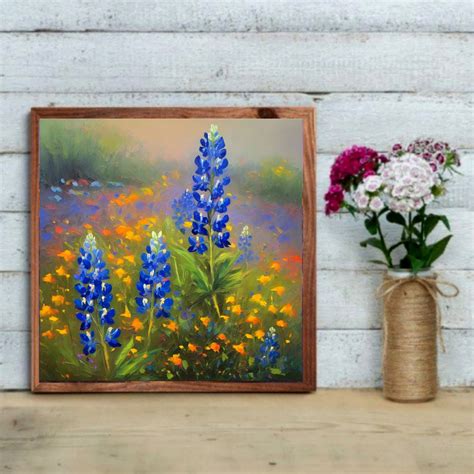 Texas Bluebonnet Painting Flower Original Art Impasto Oil Painting Floral Large Art Custom Gift ...