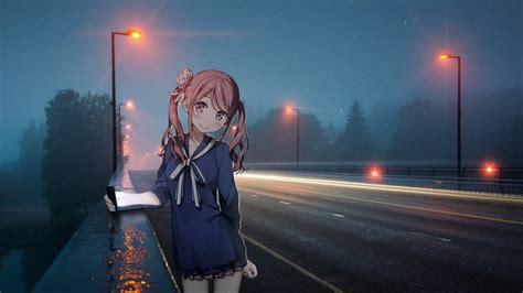 Street Light 1080P Anime Girls Original Characters Kantoku Kurumi