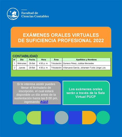 ExÁmenes Orales Virtuales De Suficiencia Profesional 2022 Facultad De Ciencias Contables Pucp