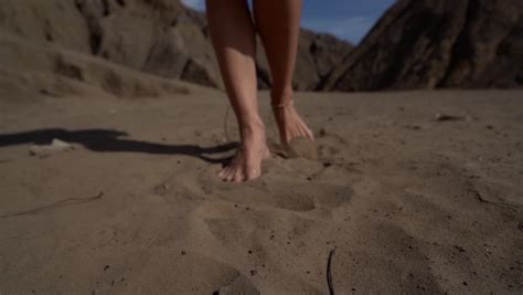 Naked Female Legs Walking Over Sand Stock Footage Video Royalty Free
