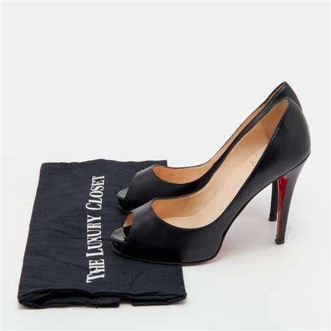 Christian Louboutin Black Leather New Very Prive Peep Toe Pumps Size 385 For Sale At 1stdibs