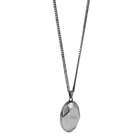 Alexander Mcqueen Engraved Stone Necklace Unisex Silver Flannels