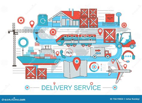 Modern Flat Thin Line Design Delivery Logistics Cargo Service Concept ...