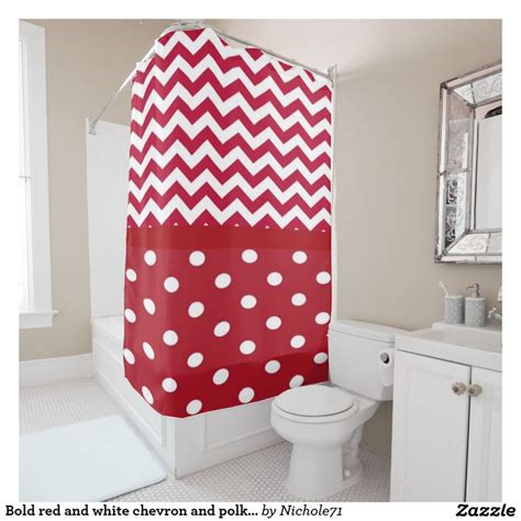 Bold Red And White Chevron And Polka Dots Shower Curtain Cool Shower