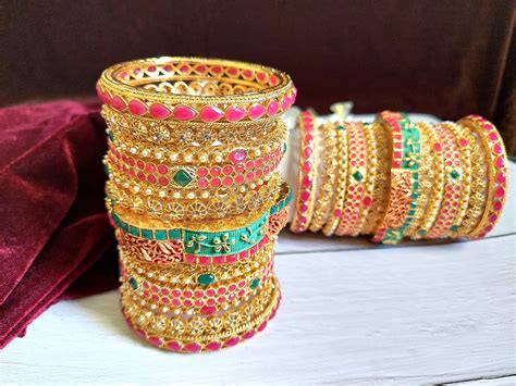 Indian Bangles Bridal Bangle Set Wedding Bollywood Jewelry Set Etsy