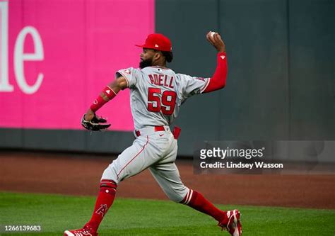 Jo Adell Of The Los Angeles Angels Throws Back A Double By Dylan