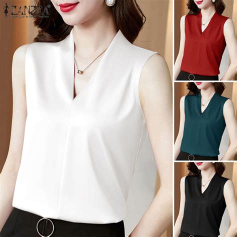 Esolo ZANZEA Korean Style Women Formal OL Silky Satin Tank Work Plain