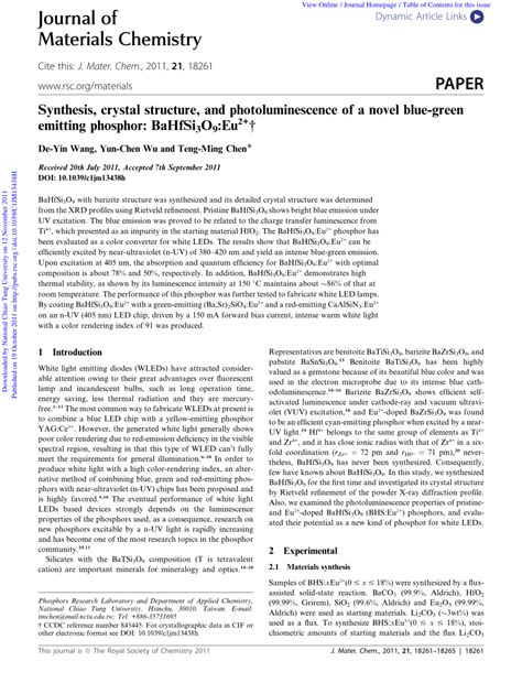 Pdf Synthesis Crystal Structure And Photoluminescence Of A Novel