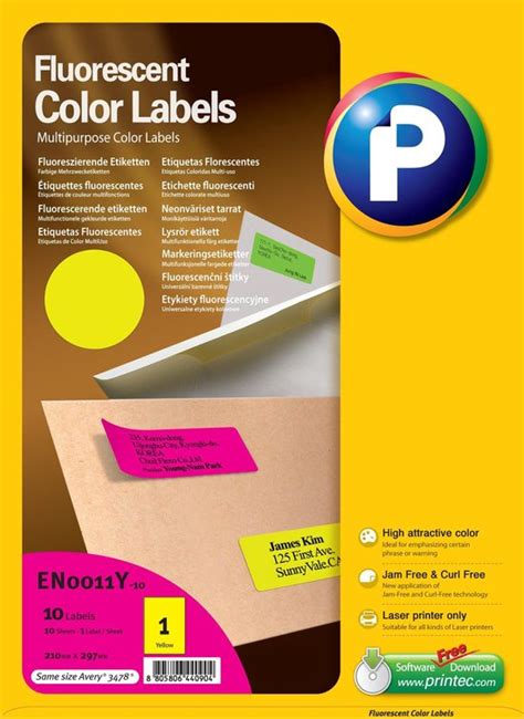 Etiquettes Fluorescentes Jaune Fluo Printec 10 Feuilles Format A4