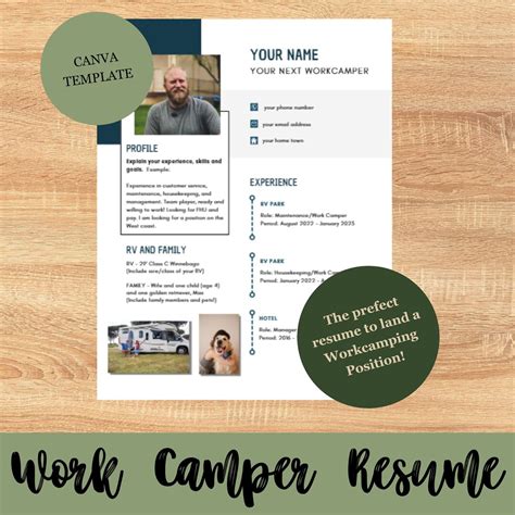 Work Camper Resume Template I Resume I Rv Work I Workcamping I Work