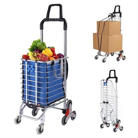 Grocery Cart with Wheels Folding Shopping Cart with Large Heavy-Duty ...