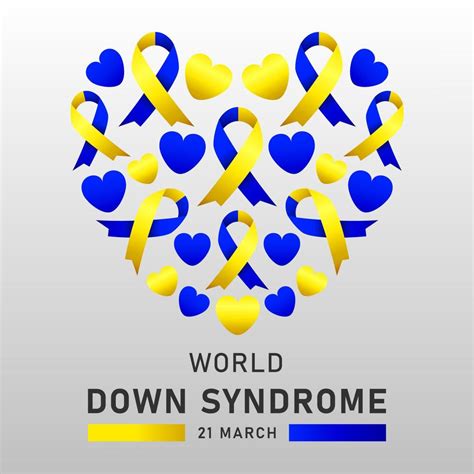 Down Syndrome World Day Vector Poster With Blue And Yellow Ribbon