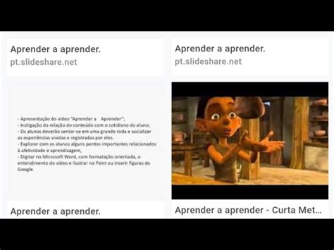 Aprender A Aprender Atividade Sobre O Curta Metragem YouTube