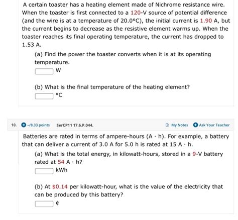 Solved A Certain Toaster Has A Heating Element Made Of Chegg