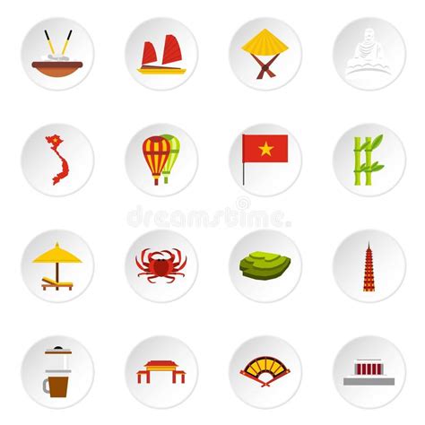 Iconos Fijados Estilo Plano De Vietnam Stock de ilustración