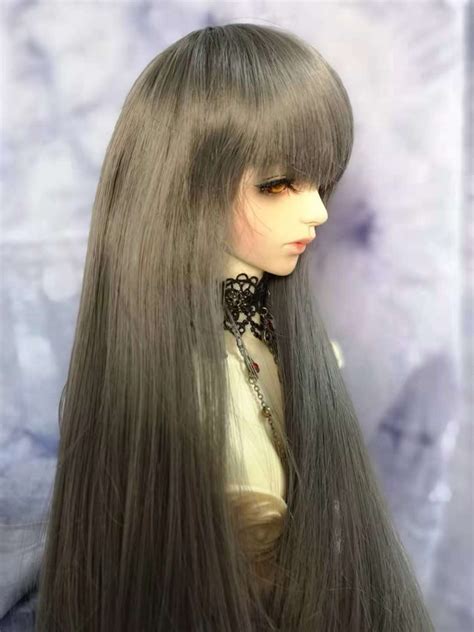 Bjd Doll Hair Wig Long Straight Smoke Grey Inch Etsy