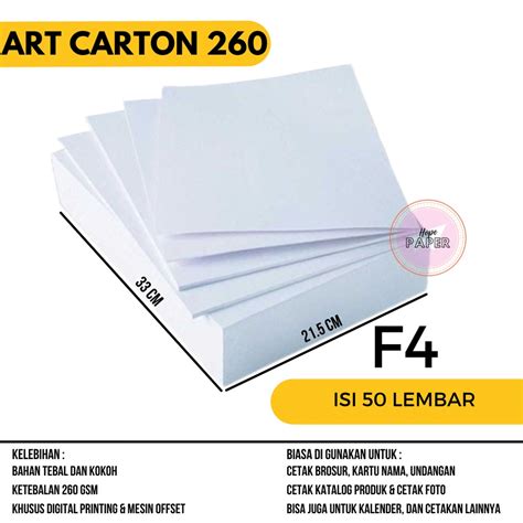 Jual Art Carton 260 Gsm F4 Isi 50 Lembar Kertas Art Carton 260 Gsm