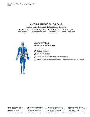 Fillable Online Sports Physical Patient Forms Packet Orthopedic