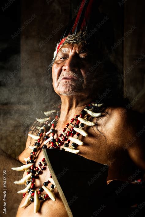 An Indigenous Inca Shaman From Ecuador Performs An Ayahuasca Ceremony In The Jungle His Face