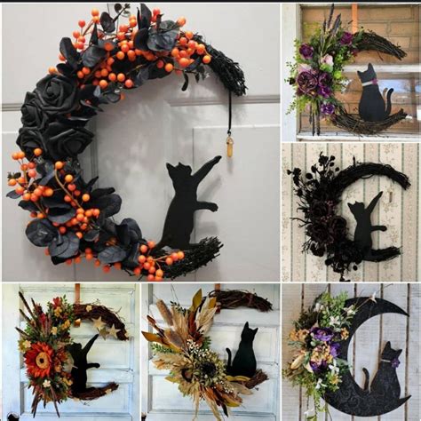 Winter Crescent Moon Christmas Cat Poinsettia Wreath Witchy Etsy