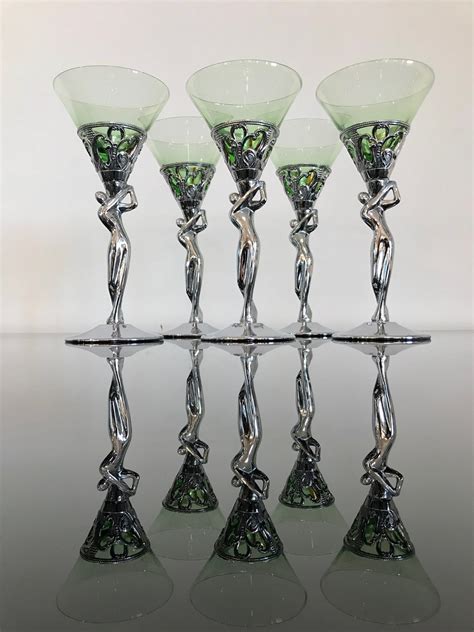 Rare Set Of Five Art Deco Chrome Nude Stem Glasses Artedeco Online Antiques