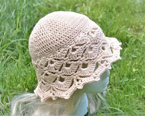 Beige Sunhat Crocheted Sunhat With Lacy Brim Wide Brim Hat Etsy Crochet Crochet Summer Hats