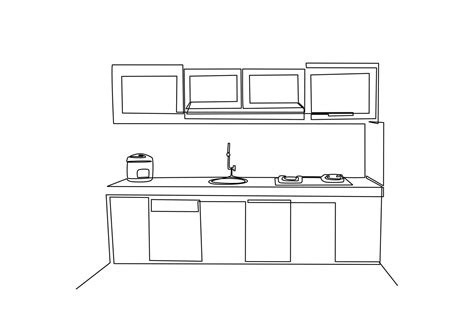 Single One Line Drawing Modern Kitchen Interior Kitchen Room Concept