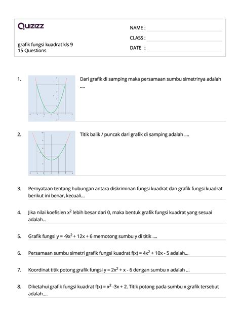 Grafik Fungsi Kuadrat Kls 9 Dari Grafik Di Samping Maka Persamaan