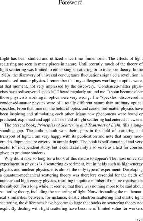 Foreword Principles Of Scattering And Transport Of Light