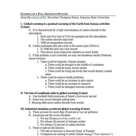 Full Sentence Outline Template