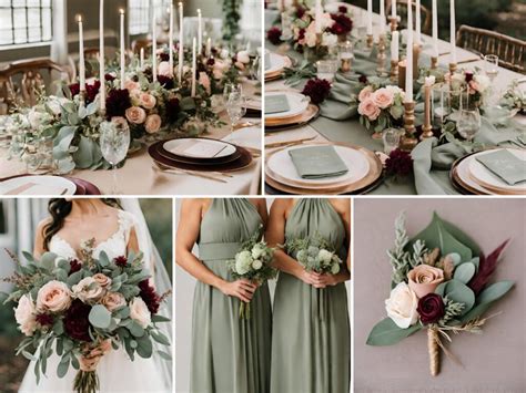 Sage Green And Burgundy Wedding Colors With Blush Pink