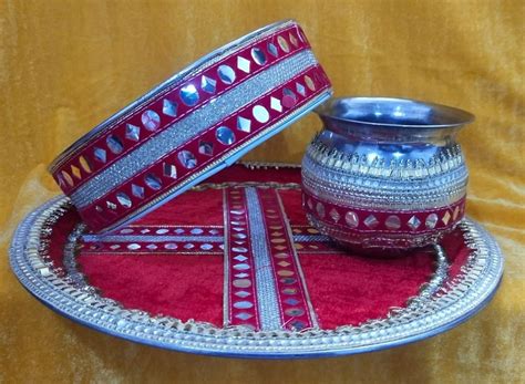 Red Stainless Steel Karva Chauth Pooja Thali, Dimension: 11 Inch at Rs ...