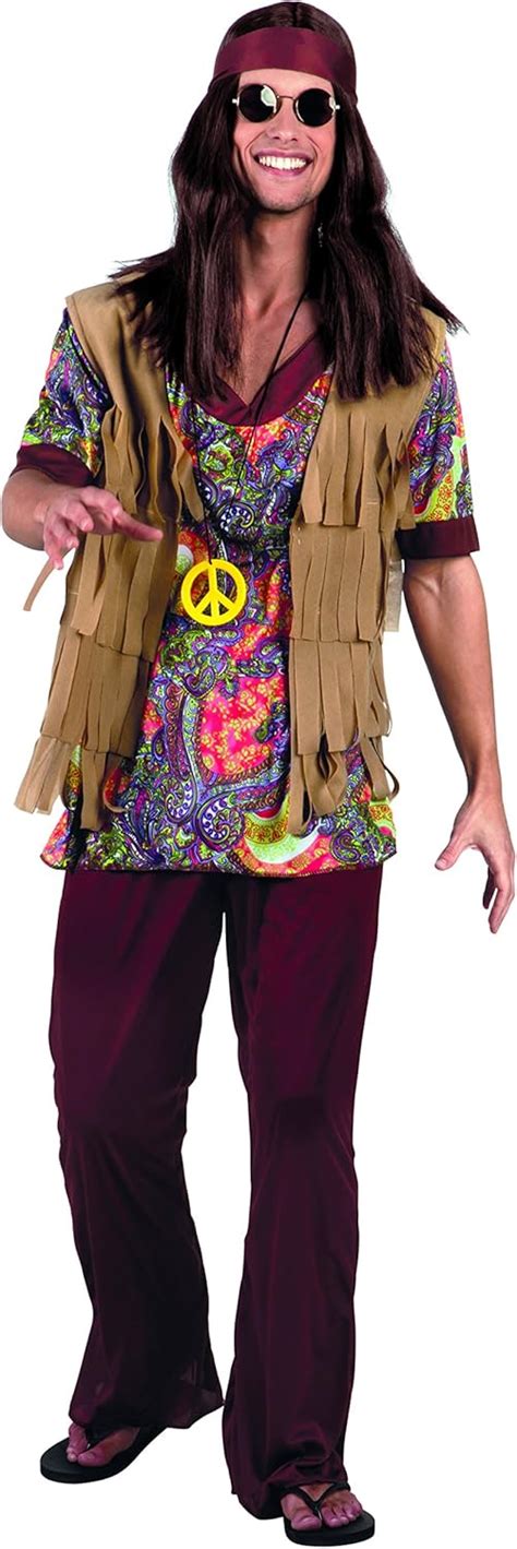 1960s Hippy Mens Fancy Dress Retro Groovy 60s Hippie Adults Costume