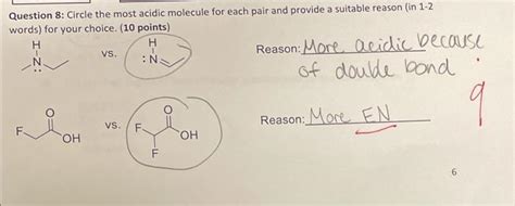 Solved Question 8 Circle The Most Acidic Molecule For Each