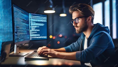 premium photo software developer working   computer illustrating