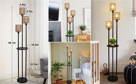 Rayofly Boho Floor Lamp Lights Rattan Floor Lamp With Shelves