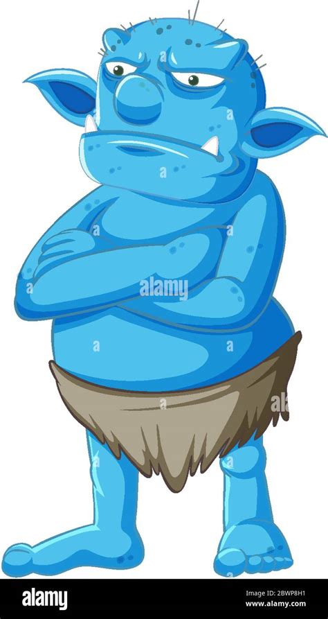 Blau Kobold Oder Troll Stehende Pose Mit Wut Gesicht In Cartoon Figur