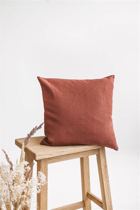 Terracotta Linen Cushion Cover Linen Decorative Pillow Cover Etsy