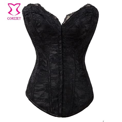 Buy Body Shaping Floral Laceandsatin Overbust Black Corset E Espartilho Gothic