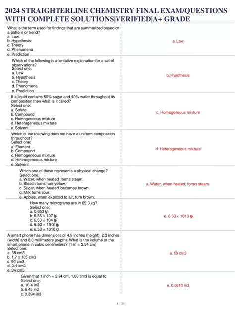 2024 STRAIGHTERLINE CHEMISTRY FINAL EXAM QUESTIONS WITH COMPLETE