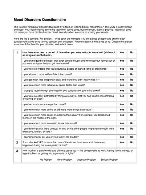 Fillable Online Mood Disorders Questionnaire Fax Email Print Pdffiller