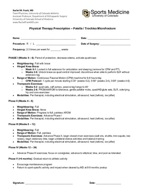 Fillable Online Rmf Pt Protocol Microfracture Patella Trochlea Fax