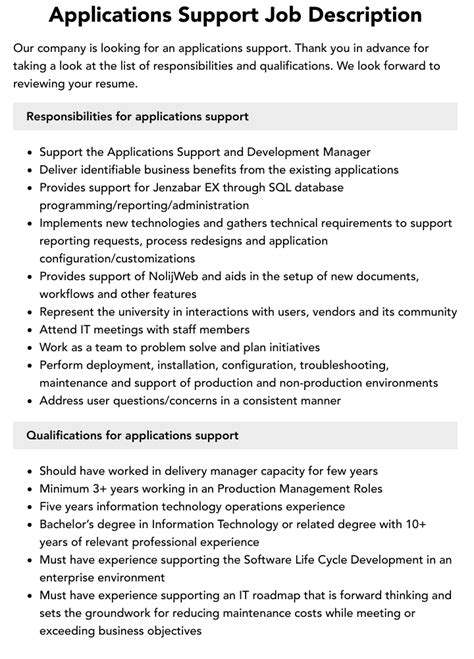 Applications Support Job Description Velvet Jobs