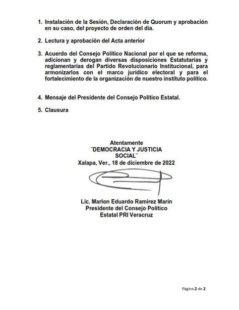 Convocatoria De La Sesi N Extraordinaria Del Consejo Pol Tico Estatal