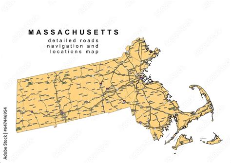 Massachusetts USA detailed roads navigation and locations map Stock ...