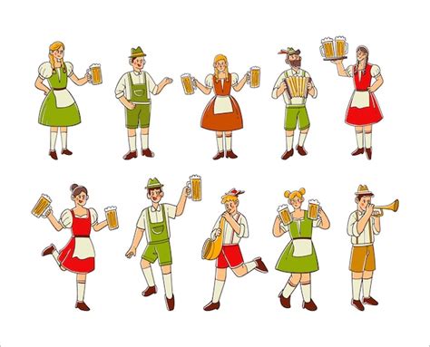 Premium Vector Set Vector Oktoberfest Character Hand Drawn Illustration