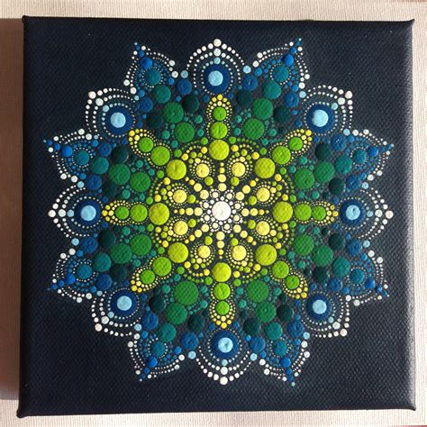 Original Dotart Green Mandala Painting On Canvas Painting